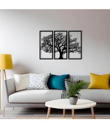 Wooden 3 Pieces Tree Wall Art Panel Frame for Home Decor