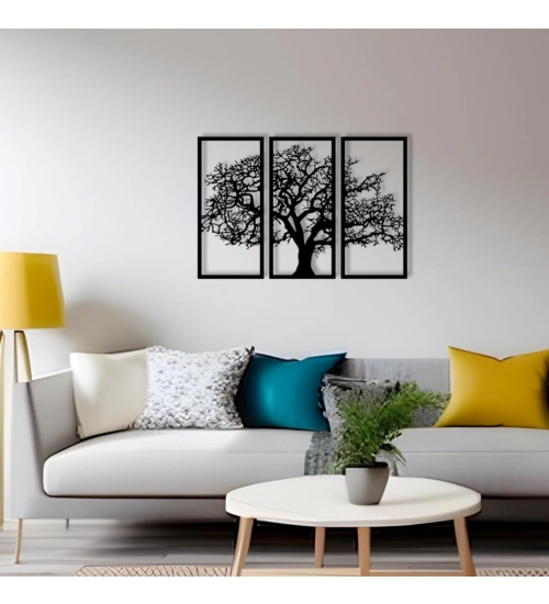 Wooden 3 Pieces Tree Wall Art Panel Frame for Home Decor