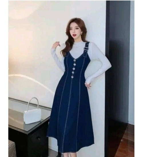 Women's Casual Denim Sleeveless Dress (Blue)