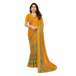 Women's Georgette Printed Saree With Unstitched Blouse 5.5Mtr (Mustard)
