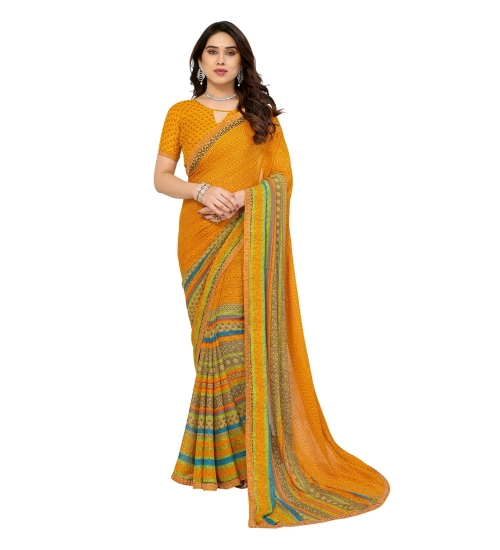 Women's Georgette Printed Saree With Unstitched Blouse 5.5Mtr (Mustard)