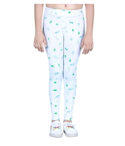 Girl's Cotton Lycra Printed Elasticated Leggings (White)