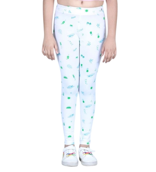Girl's Cotton Lycra Printed Elasticated Leggings (White) Girl's Cotton Lycra Printed Elasticated Leggings (White)