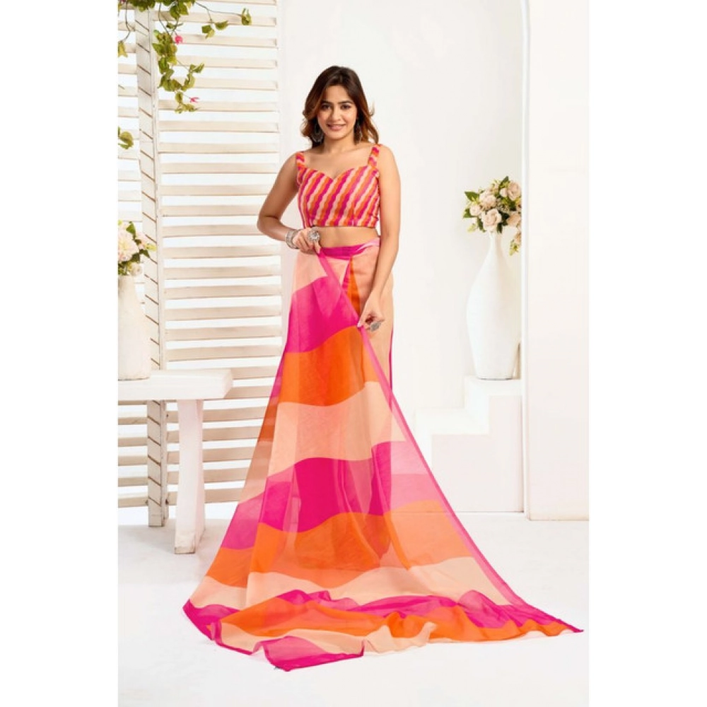 Women's Linen Cotton Printed Ready To Wear Saree With Unstitched Blouse 5.5 Mtr (Multicolor)