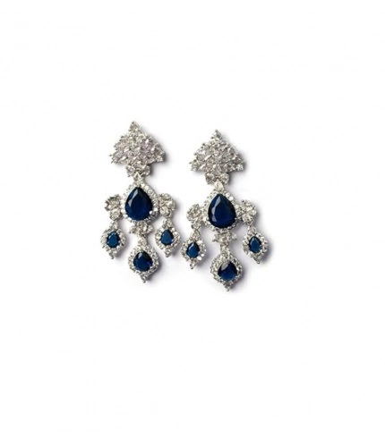 Women's Brass Silver Plated Drop Earrings (Blue)