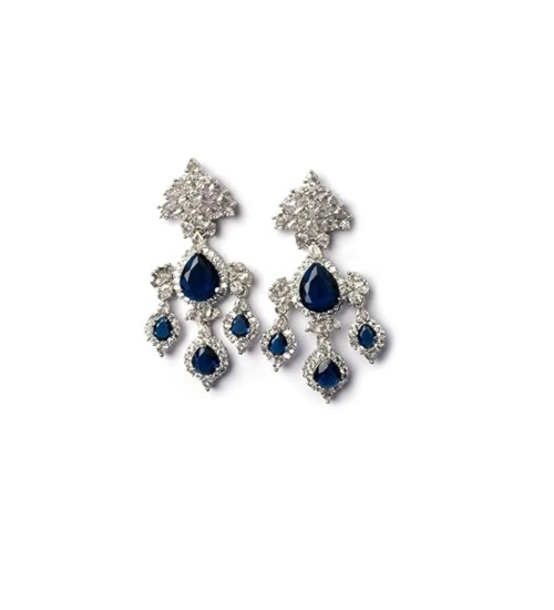 Women's Brass Silver Plated Drop Earrings (Blue)
