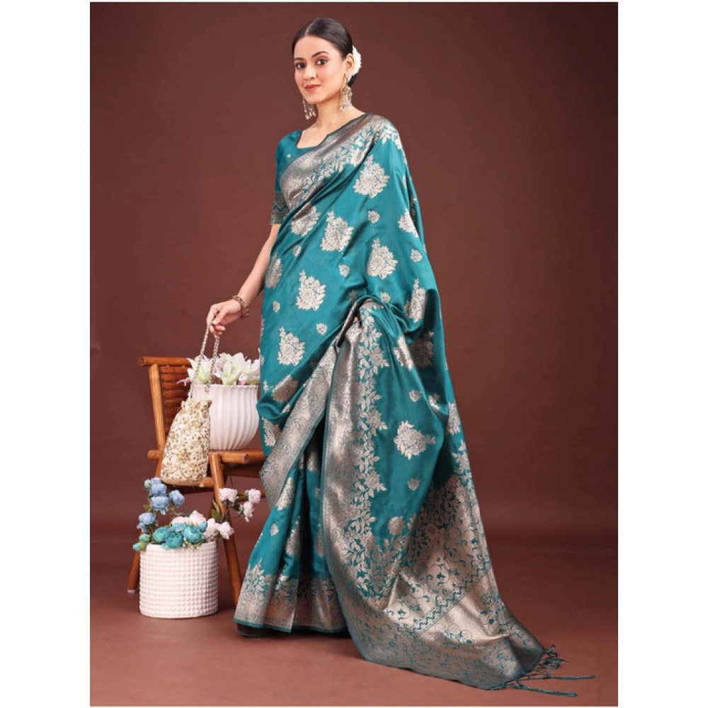 Women's Banarasi Silk Printed Saree With Unstitched Blouse 5.5Mtr (Sea Green) Women's Banarasi Silk Printed Saree With Unstitched Blouse 5.5Mtr (Sea Green)