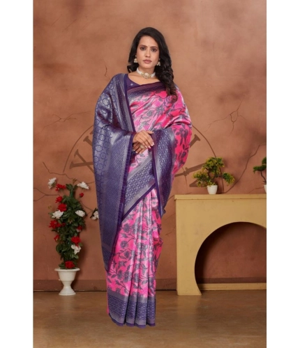 Women's Banarasi Silk Jaquard Woven Saree With Unstitched Blouse 5.5Mtr (Pink) Women's Banarasi Silk Jaquard Woven Saree With Unstitched Blouse 5.5Mtr (Pink)
