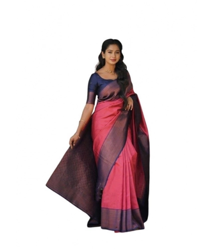 Women's Soft Lichi Silk Printed Saree With Unstitched Blouse 5.5Mtr (Red)