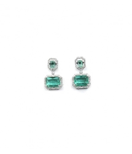 Women's Brass Silver Plated Drop Earrings (Green)