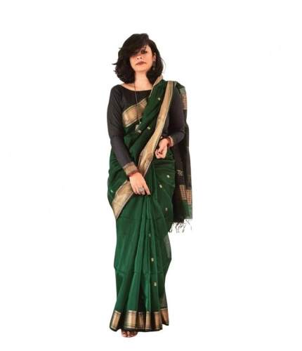 Women's Soft Lichi Silk Printed Saree With Unstitched Blouse 5.5Mtr (Green)