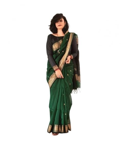 Women's Soft Lichi Silk Printed Saree With Unstitched Blouse 5.5Mtr (Green)