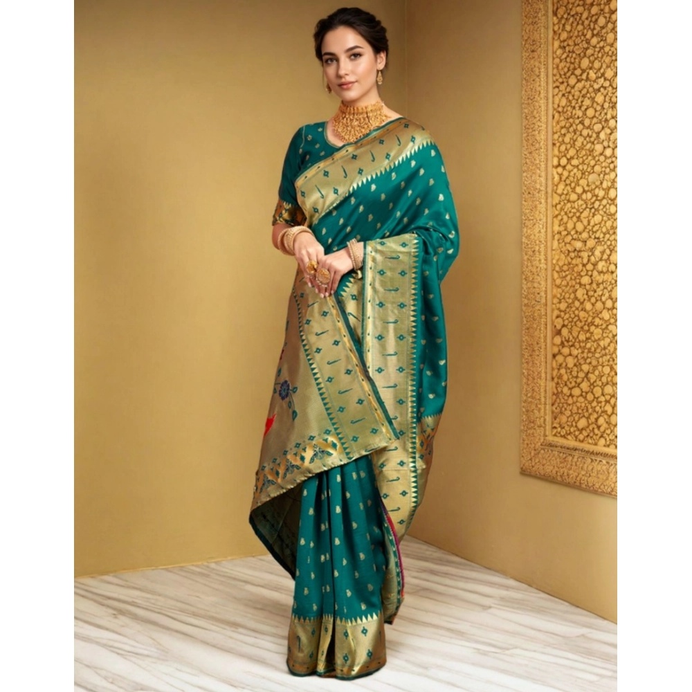 Women's Silk Blend Zari Weaving Saree With Unstitched Blouse 5.5Mtr (Rama) Women's Silk Blend Zari Weaving Saree With Unstitched Blouse 5.5Mtr (Rama)