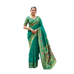 Women's Silk Blend Woven Saree With Unstitched Blouse 5.5 Mtr (Green)