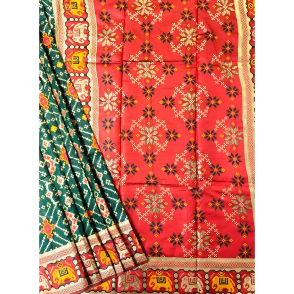 Women's Patola Silk Meena And Zari Woven Saree With Unstitched Blouse 5.5Mtr (Green) Women's Patola Silk Meena And Zari Woven Saree With Unstitched Blouse 5.5Mtr (Green)