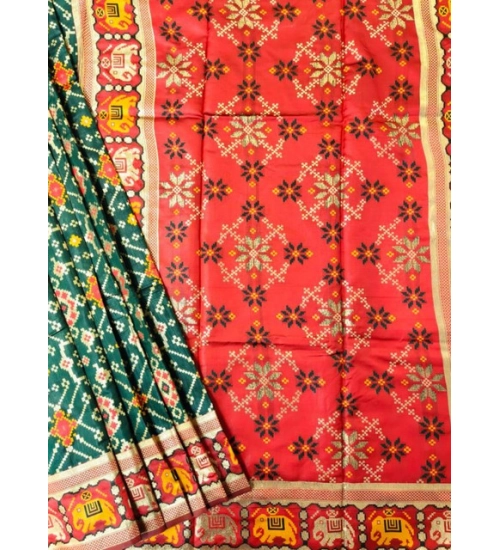 Women's Patola Silk Meena And Zari Woven Saree With Unstitched Blouse 5.5Mtr (Green)