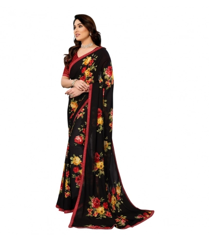 Women's Georgette Printed Saree With Unstitched Blouse 5.5Mtr (Black) Women's Georgette Printed Saree With Unstitched Blouse 5.5Mtr (Black)