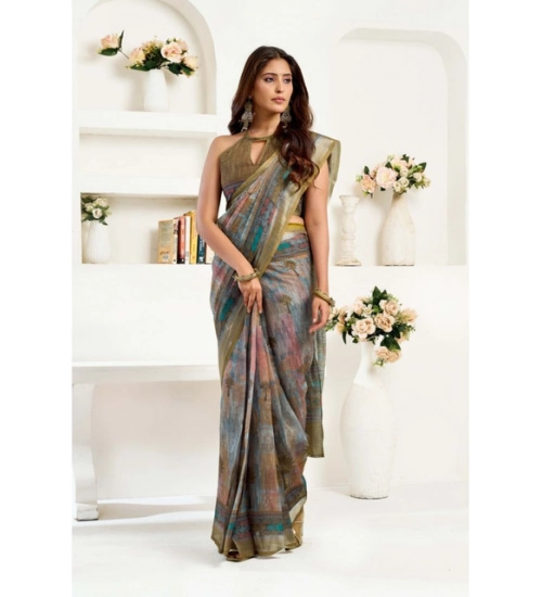 Women's Linen Cotton Printed Ready To Wear Saree With Unstitched Blouse 5.5 Mtr (Multicolor) Women's Linen Cotton Printed Ready To Wear Saree With Unstitched Blouse 5.5 Mtr (Multicolor)