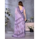 Women's Linen Cotton  Printed Saree With Unstitched Blouse 5.5Mtr (Purple)