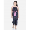Girl's Rayon Flamingo Print Sleeveless Jumpsuit (Black-Pink)