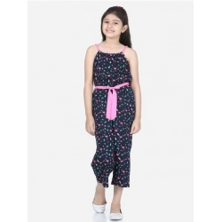 Girl's Rayon Flamingo Print Sleeveless Jumpsuit (Black-Pink)