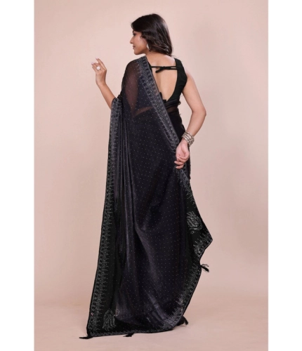 Women's Jimmy choo Embellished Bollywood Saree With Unstitched Blouse 5.5Mtr (Black)