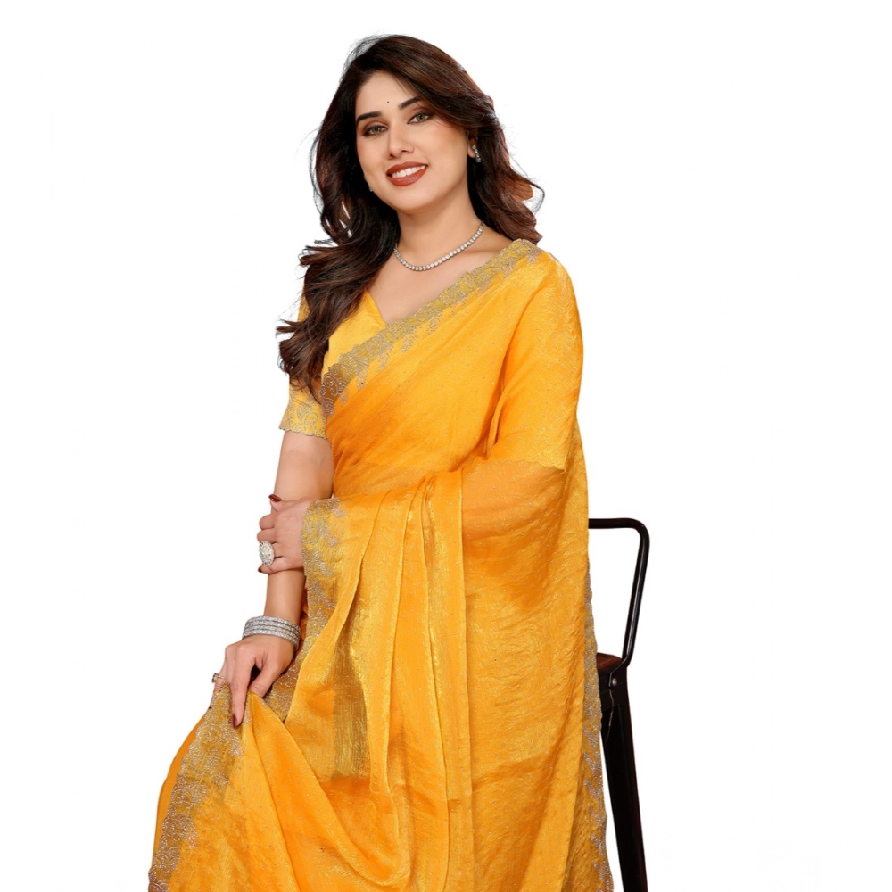 Women's Georgette Printed Saree With Unstitched Blouse 5.5Mtr (Yellow) Women's Georgette Printed Saree With Unstitched Blouse 5.5Mtr (Yellow)