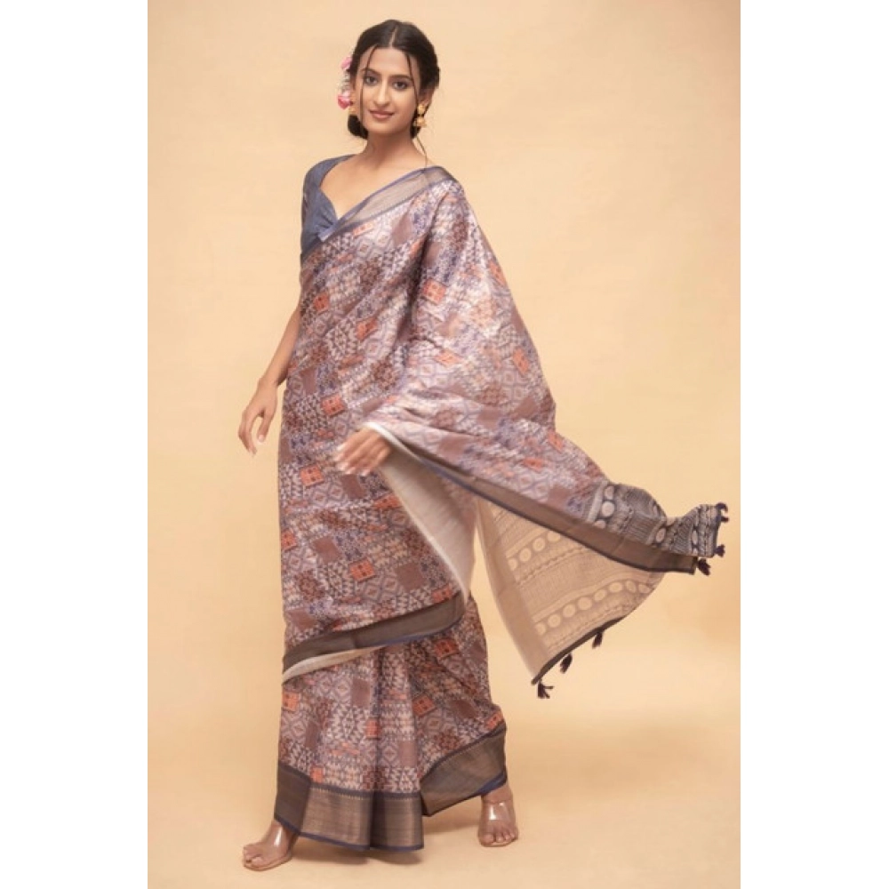 Women's Polyester Printed Saree With Unstitched Blouse 5.5 Mtr (Multicolor)