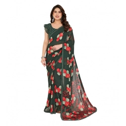 Women's Georgette Printed Saree With Unstitched Blouse 5.5Mtr (Green)