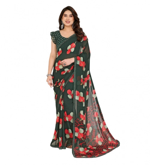 Women's Georgette Printed Saree With Unstitched Blouse 5.5Mtr (Green)