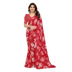 Women's Georgette Printed Saree With Unstitched Blouse 5.5Mtr (Red)