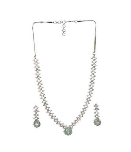 Women's Brass Silver Plated Necklace set (Turquoise)
