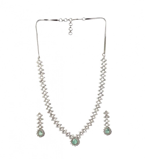 Women's Brass Silver Plated Necklace set (Turquoise)