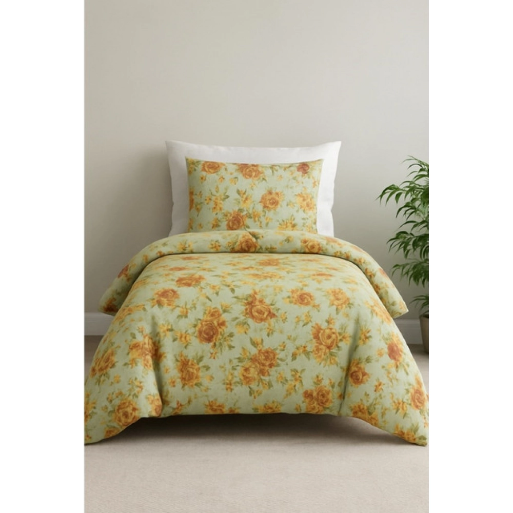 Microfiber Floral Printed Single Bedsheet with 1 Pillow Cover (Beige)
