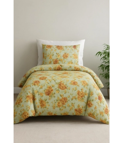 Microfiber Floral Printed Single Bedsheet with 1 Pillow Cover (Beige)