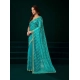 Women's Net Sequence Saree With Unstitched Blouse 5.5Mtr (Turquoise)