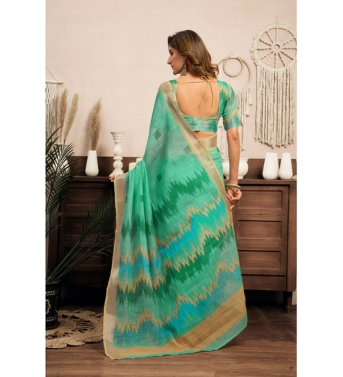 Women's Linen Cotton Printed Ready To Wear With Pocket Saree With Unstitched Blouse 5.5 Mtr (Light_Green) Women's Linen Cotton Printed Ready To Wear With Pocket Saree With Unstitched Blouse 5.5 Mtr (Light_Green)