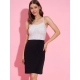 Women's Polyester Lycra Color Blocking Shoulder Straps Dress (White - Black) Women's Polyester Lycra Color Blocking Shoulder Straps Dress (White - Black)