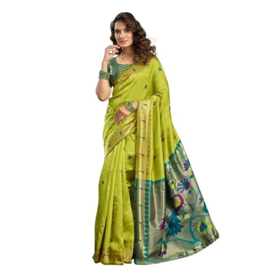 Women's Silk Blend Woven Saree With Unstitched Blouse 5.5 Mtr (Lime)