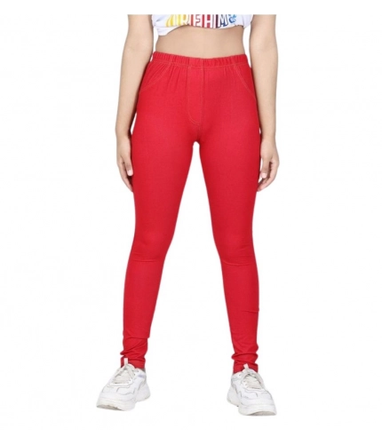 Girl's Cotton Lycra Solid Elasticated Jeggings (Red)