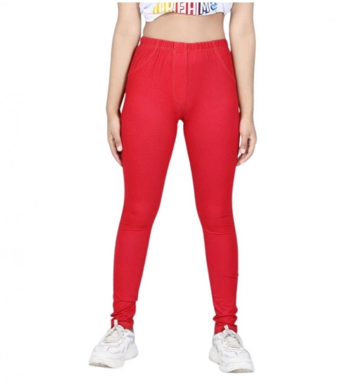 Girl's Cotton Lycra Solid Elasticated Jeggings (Red) Girl's Cotton Lycra Solid Elasticated Jeggings (Red)