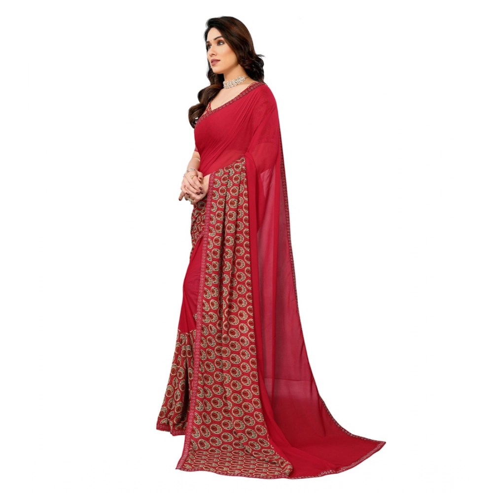 Women's Georgette Printed Saree With Unstitched Blouse 5.5Mtr (Red) Women's Georgette Printed Saree With Unstitched Blouse 5.5Mtr (Red)