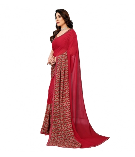Women's Georgette Printed Saree With Unstitched Blouse 5.5Mtr (Red) Women's Georgette Printed Saree With Unstitched Blouse 5.5Mtr (Red)