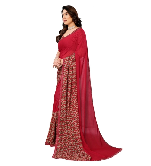 Women's Georgette Printed Saree With Unstitched Blouse 5.5Mtr (Red) Women's Georgette Printed Saree With Unstitched Blouse 5.5Mtr (Red)