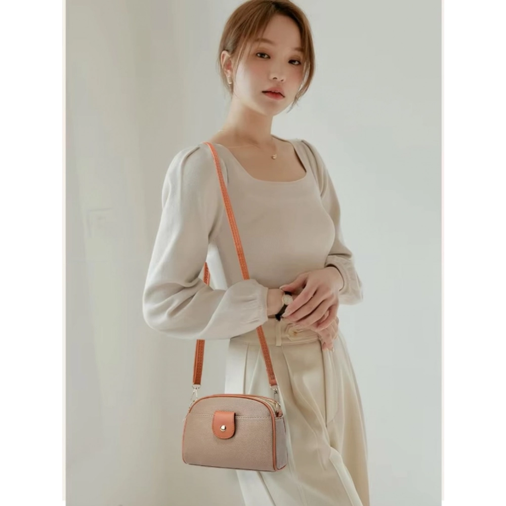 Women's PU Leather Zipper Sling Bag (Khakhi) Women's PU Leather Zipper Sling Bag (Khakhi)