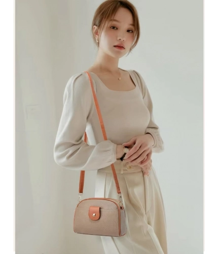 Women's PU Leather Zipper Sling Bag (Khakhi)
