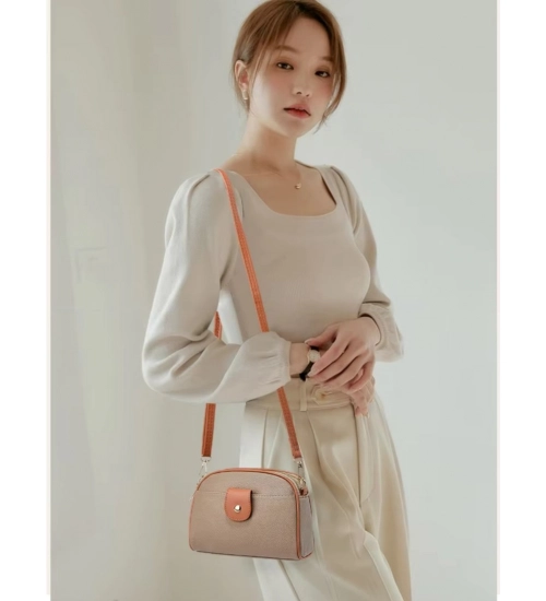 Women's PU Leather Zipper Sling Bag (Khakhi)