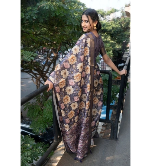 Women's Polyester Printed Saree With Unstitched Blouse 5.5 Mtr (Purple)