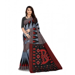 Women's Soft Pure Cotton Printed Saree With Unstitched Blouse 5.5Mtr (Grey)