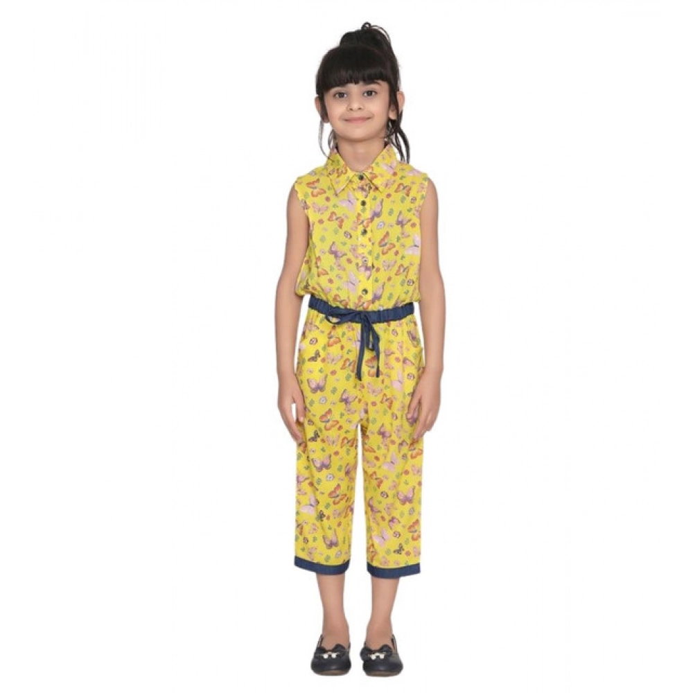 Girl's Cotton Printed Sleeveless Jumpsuit (Yellow) Girl's Cotton Printed Sleeveless Jumpsuit (Yellow)